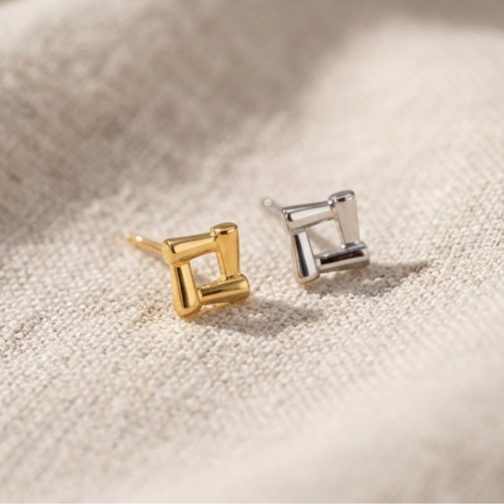 UELSTA Minimalistische geometrische Ohrstecker für Damen Nachhaltig 14K Gold / Weißgold Echtvergoldet Recyceltes Messing Hypoallergen 925er Sterlingsilber-Stifte PVD-beschichtet Zierlich & Modern 4mm