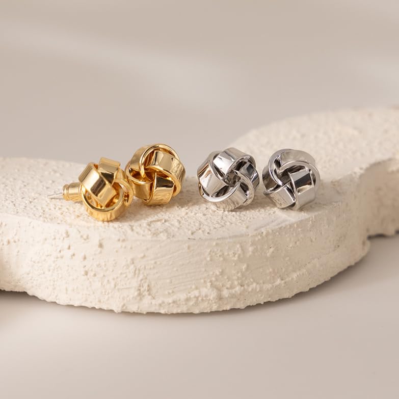 UELSTA Eternal Knot Stud Earrings for Women 18K Gold 18K White Gold Real-Gold-Plated Recycled Brass 925 Silver Posts PVD Coated Timeless & Versatile Sustainable Jewelry
