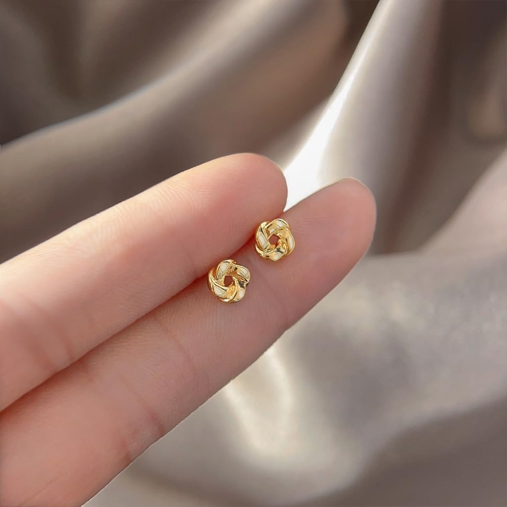 UELSTA Compact Knot Stud Earrings for Women Sustainable 14K Gold Plated Recycled Brass Hypoallergenic 925 Sterling Silver Posts PVD Coated Minimalist & Symbolic 6x6mm
