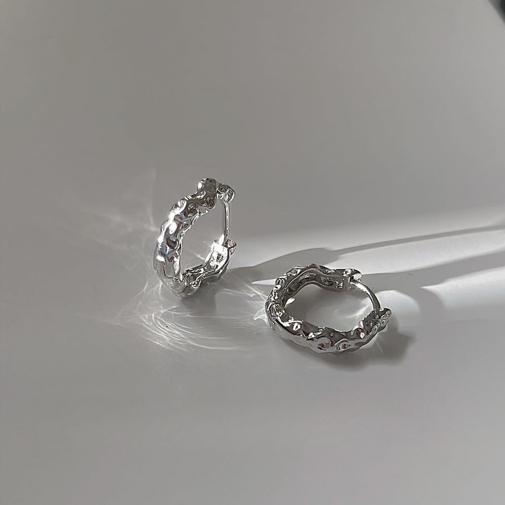 UELSTA Organic Texture Hoop Earrings for Women Sustainable 14K Gold Plated Recycled Brass Hypoallergenic 925 Sterling Silver Posts PVD Coated Unique & Modern 4x14mm