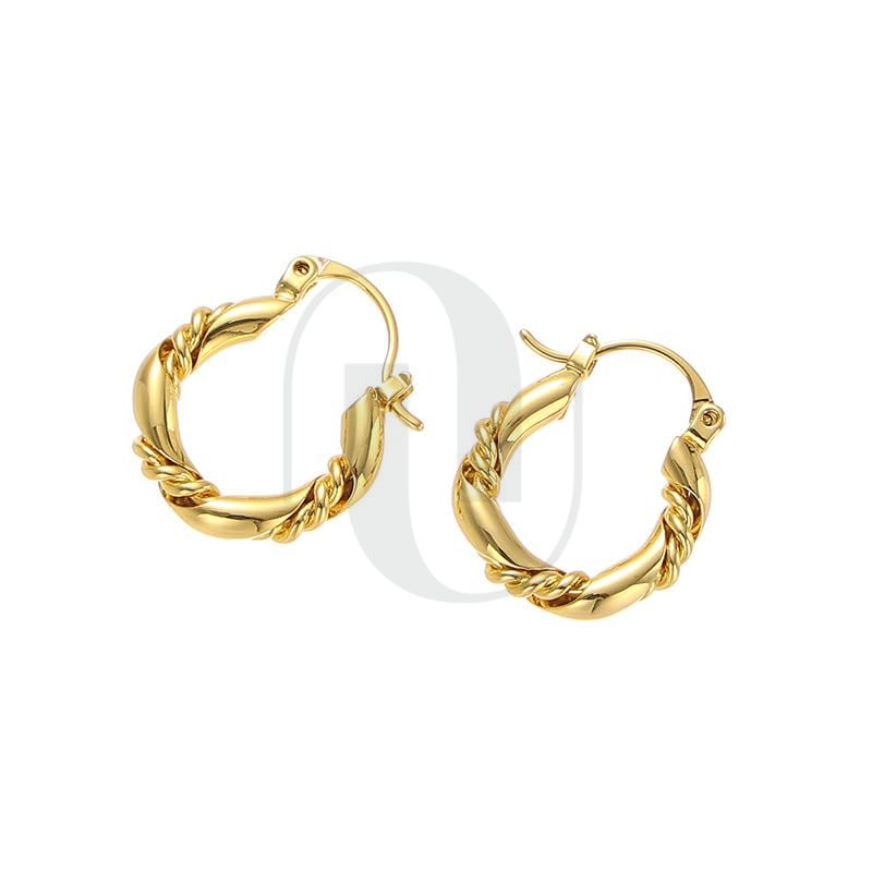 UELSTA Golden Horizon Twisted Creolen für Damen, schlichte und retro-modische Creolen, 18K vergoldet, 925er Silberstifte, Messing PVD-Beschichtung Ohrringe