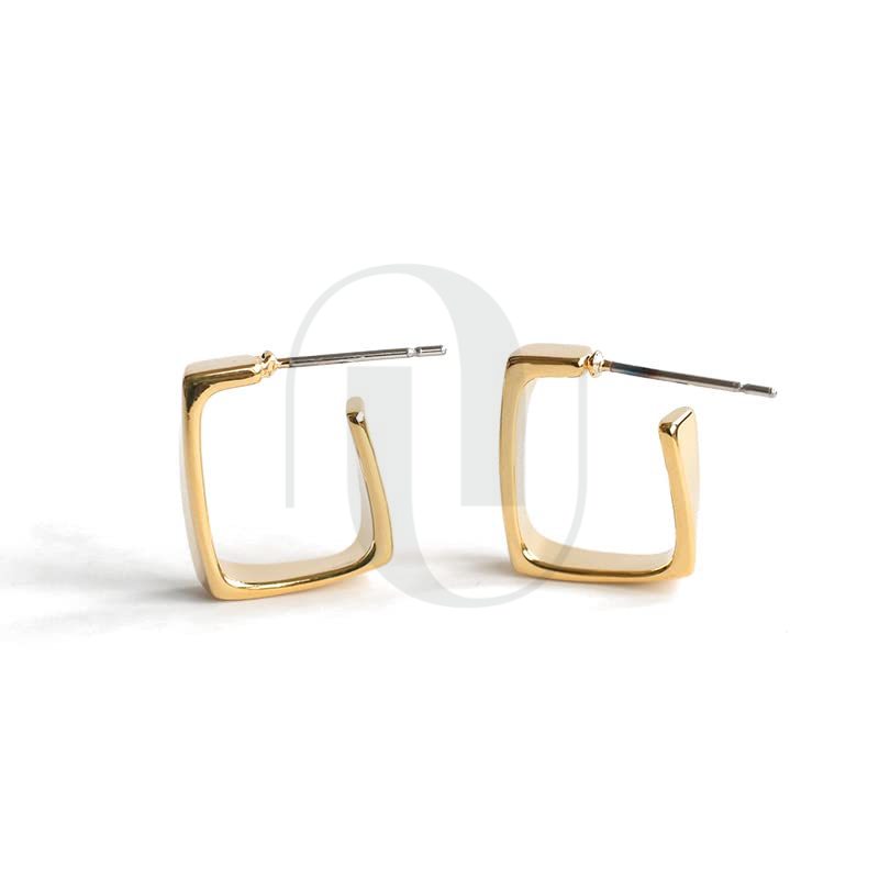 UELSTA Square Hoop Earrings for Women Sustainable 18K Gold Plated PVD Coated Recycled Brass 925 Sterling Silver Posts Geometric Design Minimalist & Durable 15x13mm