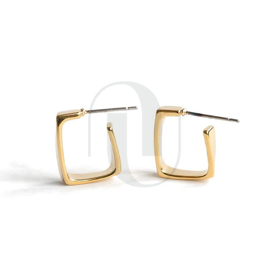 UELSTA Square Hoop Earrings for Women Sustainable 18K Gold Plated PVD Coated Recycled Brass 925 Sterling Silver Posts Geometric Design Minimalist & Durable 15x13mm