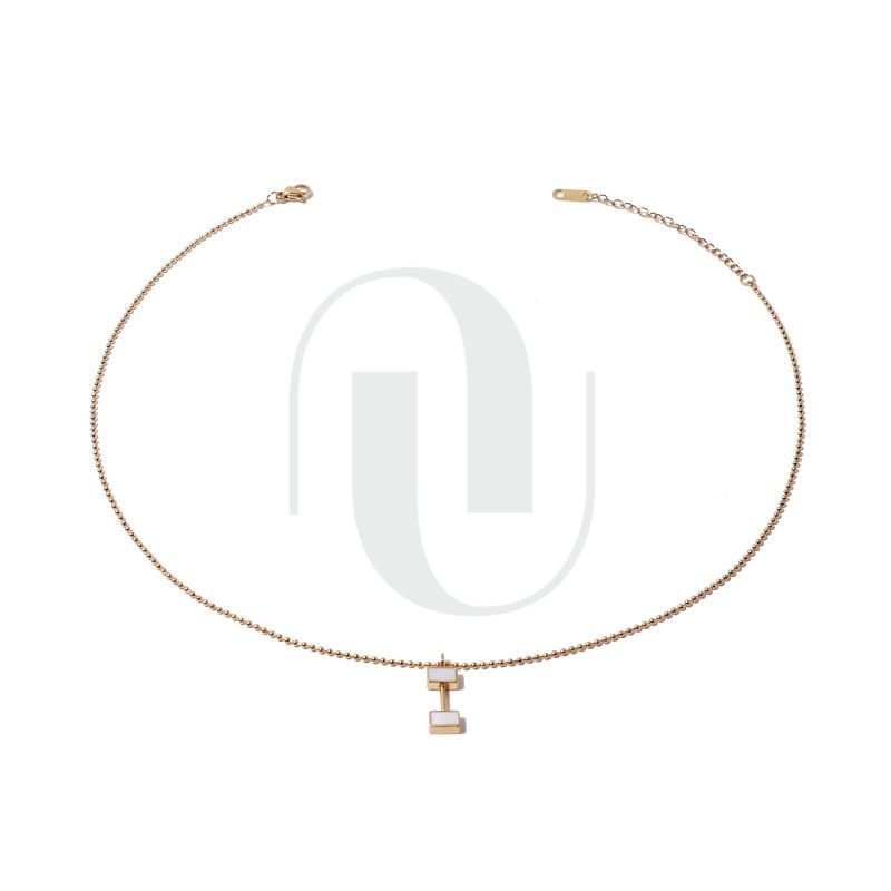 UELSTA Geometrische Perlmutt-Anhänger-Halskette für Damen Nachhaltig 18K vergoldeter Edelstahl Gestapeltes weißes Muscheldesign Minimalistisch & Vielseitig 42+6cm