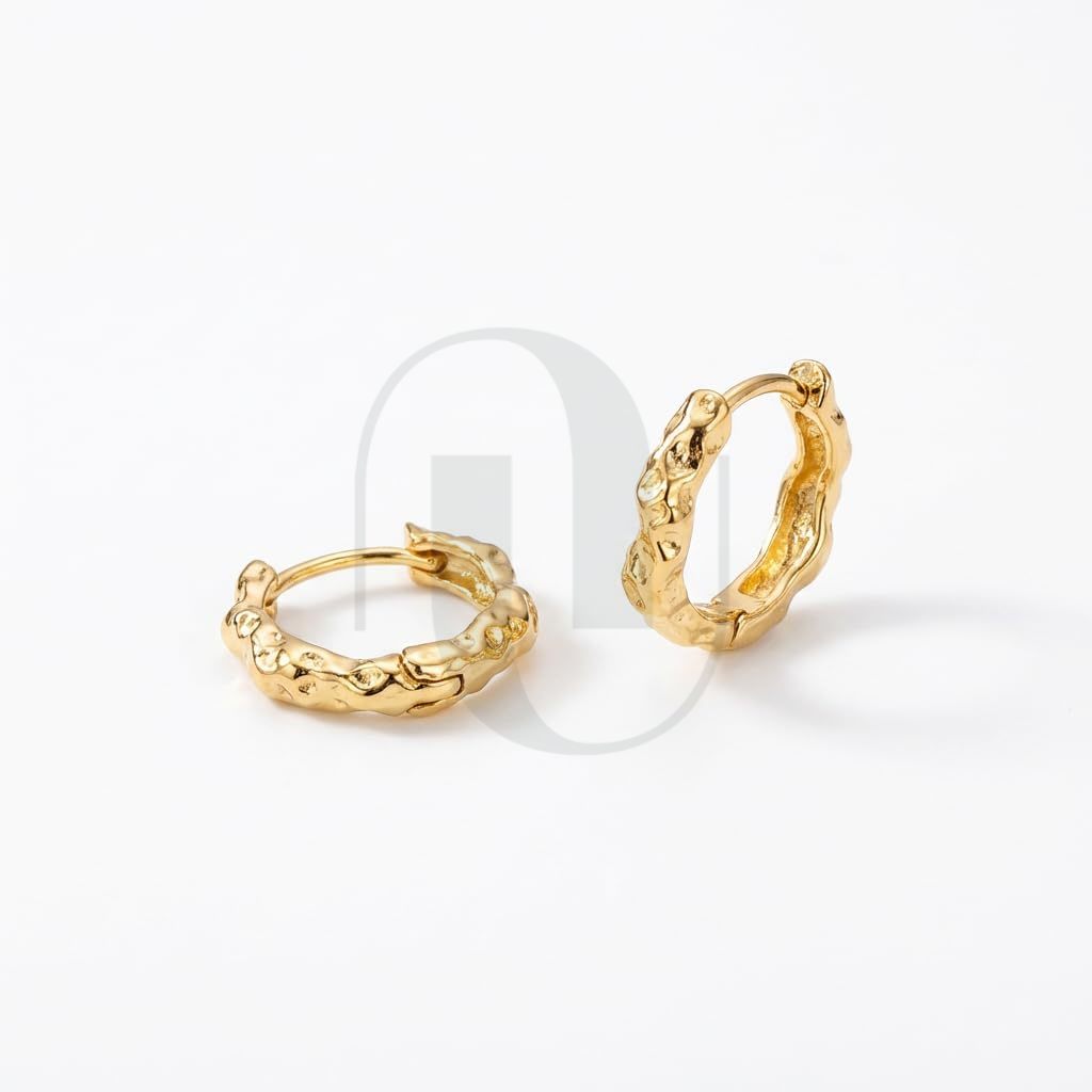 UELSTA Organic Texture Hoop Earrings for Women Sustainable 14K Gold Plated Recycled Brass Hypoallergenic 925 Sterling Silver Posts PVD Coated Unique & Modern 4x14mm