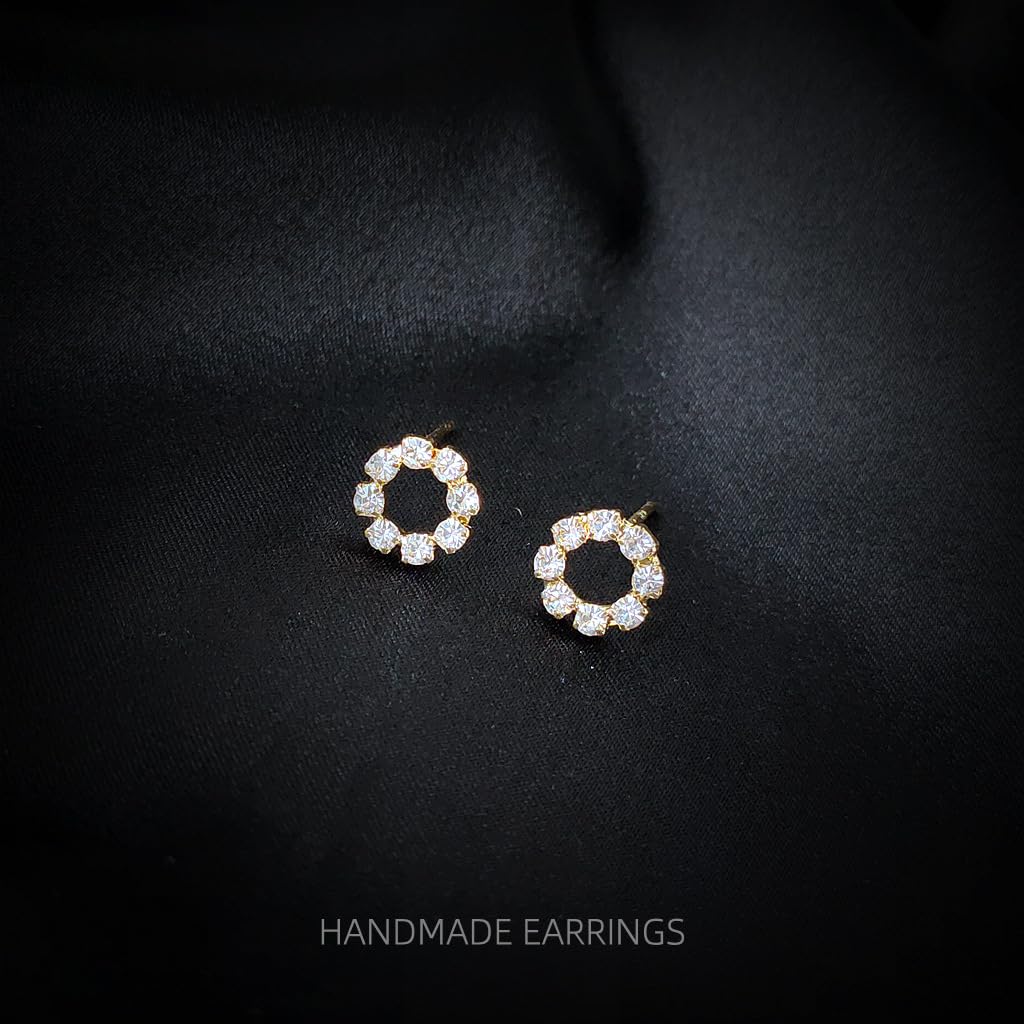 UELSTA Sparkling Rhinestone Circle Stud Earrings for Women Sustainable 14K Gold Plated Recycled Brass Micro-Inlaid Zircon Hypoallergenic 925 Silver Posts Minimalist & Elegant 11mm