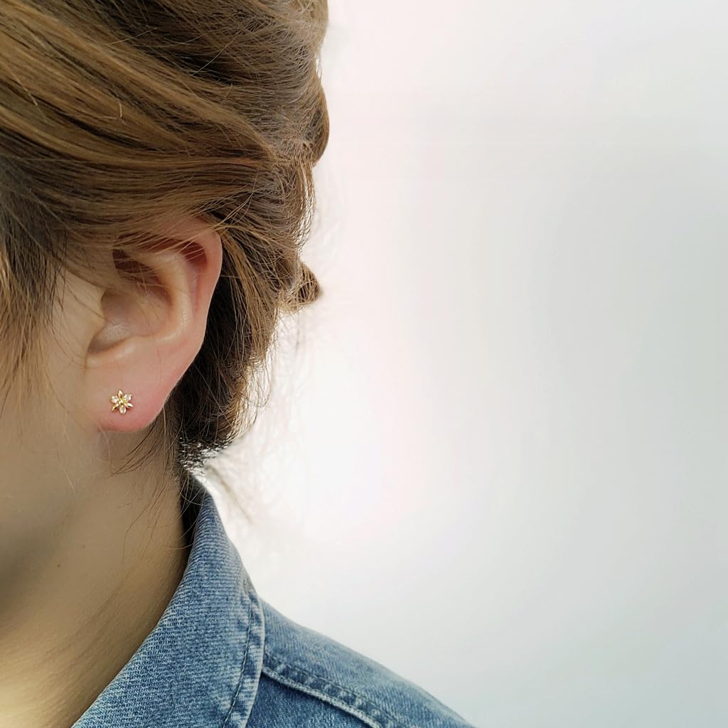 UELSTA Sparkling Asymmetrical Zircon Flower Stud Earrings for Women Sustainable 14K Gold Plated Recycled Brass Micro-Inlaid Zircon Rhinestone Hypoallergenic 925 Silver Posts Nature-Inspired & Unique 12mm/5mm