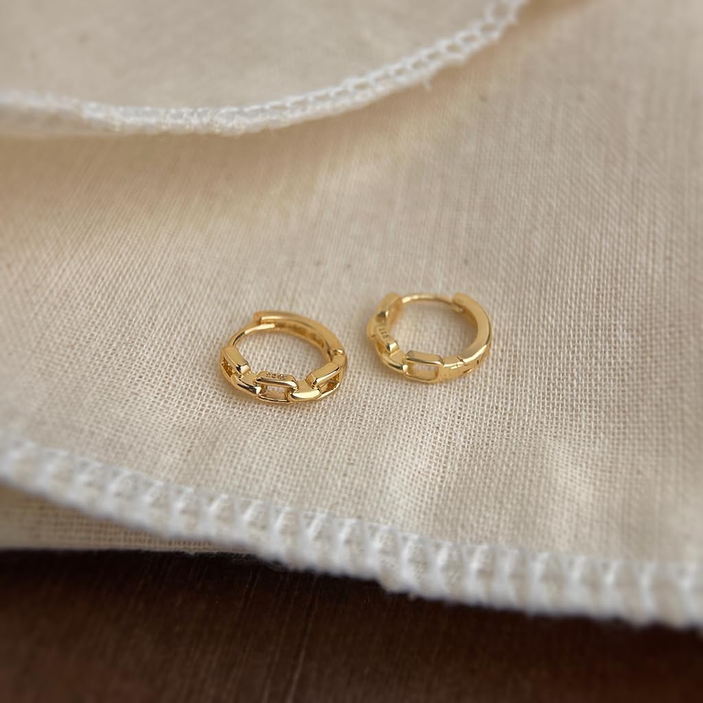 UELSTA Chain Link Hoop Earrings for Women Sustainable 14K Gold Plated Recycled Brass Hypoallergenic 925 Sterling Silver Posts PVD Coated Trendy & Modern 12mm