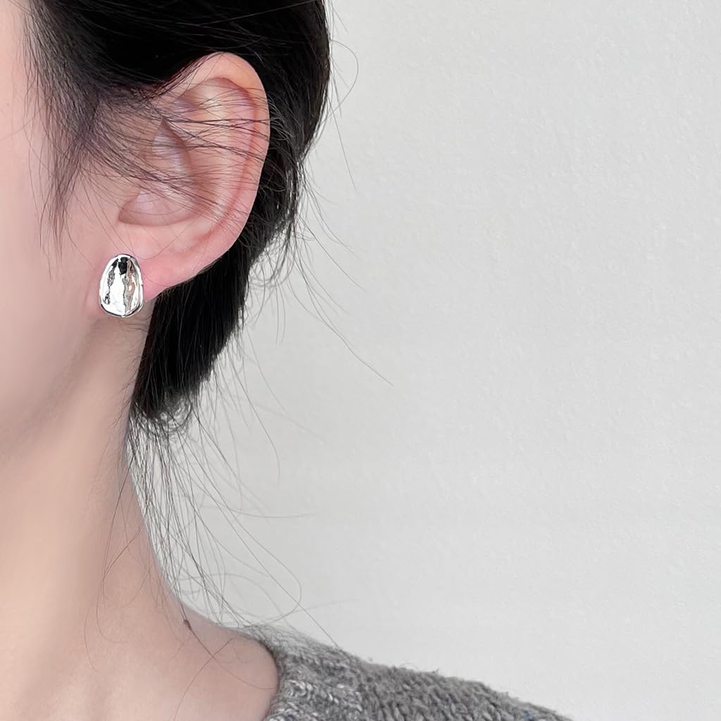 UELSTA Fluid Form Stud Earrings for Women Sustainable 14K Gold / White Gold Real-Gold-Plated Recycled Brass Hypoallergenic 925 Sterling Silver Posts PVD Coated Modern Ethical Craft Jewelry
