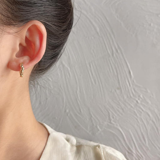 UELSTA Organic Texture Hoop Earrings for Women Sustainable 14K Gold Plated Recycled Brass Hypoallergenic 925 Sterling Silver Posts PVD Coated Unique & Modern 4x14mm