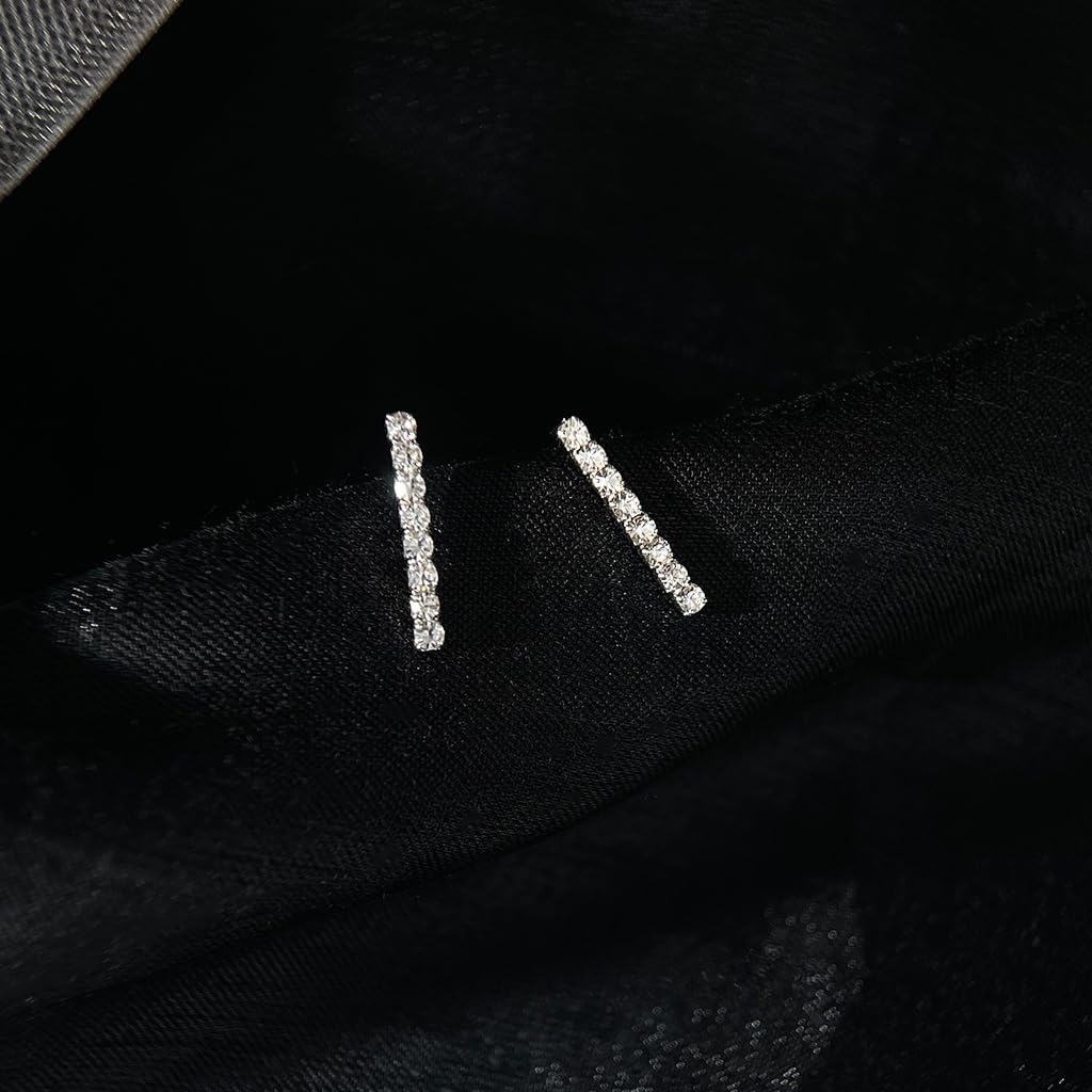 UELSTA Sparkling Rhinestone Linear Bar Stud Earrings for Women Sustainable 14K Gold Plated Recycled Brass Micro-Inlaid Zircon Hypoallergenic 925 Silver Posts Minimalist & Elegant 14x2mm