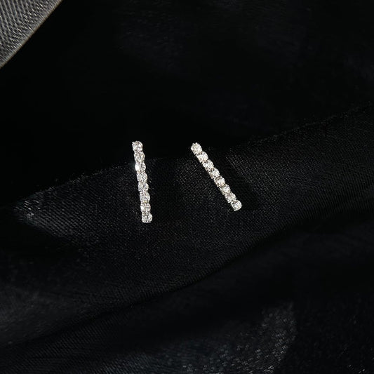 UELSTA Sparkling Rhinestone Linear Bar Stud Earrings for Women Sustainable 14K Gold Plated Recycled Brass Micro-Inlaid Zircon Hypoallergenic 925 Silver Posts Minimalist & Elegant 14x2mm