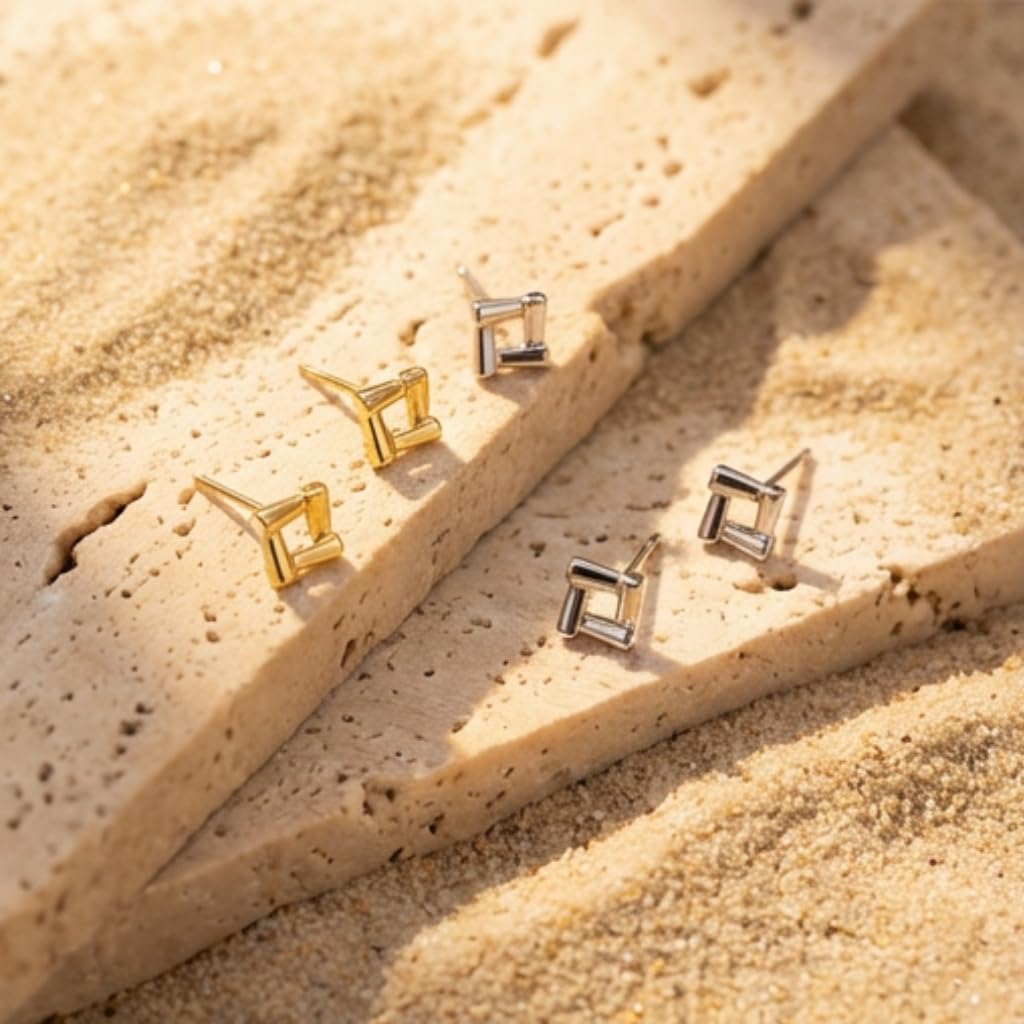 UELSTA Minimalistische geometrische Ohrstecker für Damen Nachhaltig 14K Gold / Weißgold Echtvergoldet Recyceltes Messing Hypoallergen 925er Sterlingsilber-Stifte PVD-beschichtet Zierlich & Modern 4mm