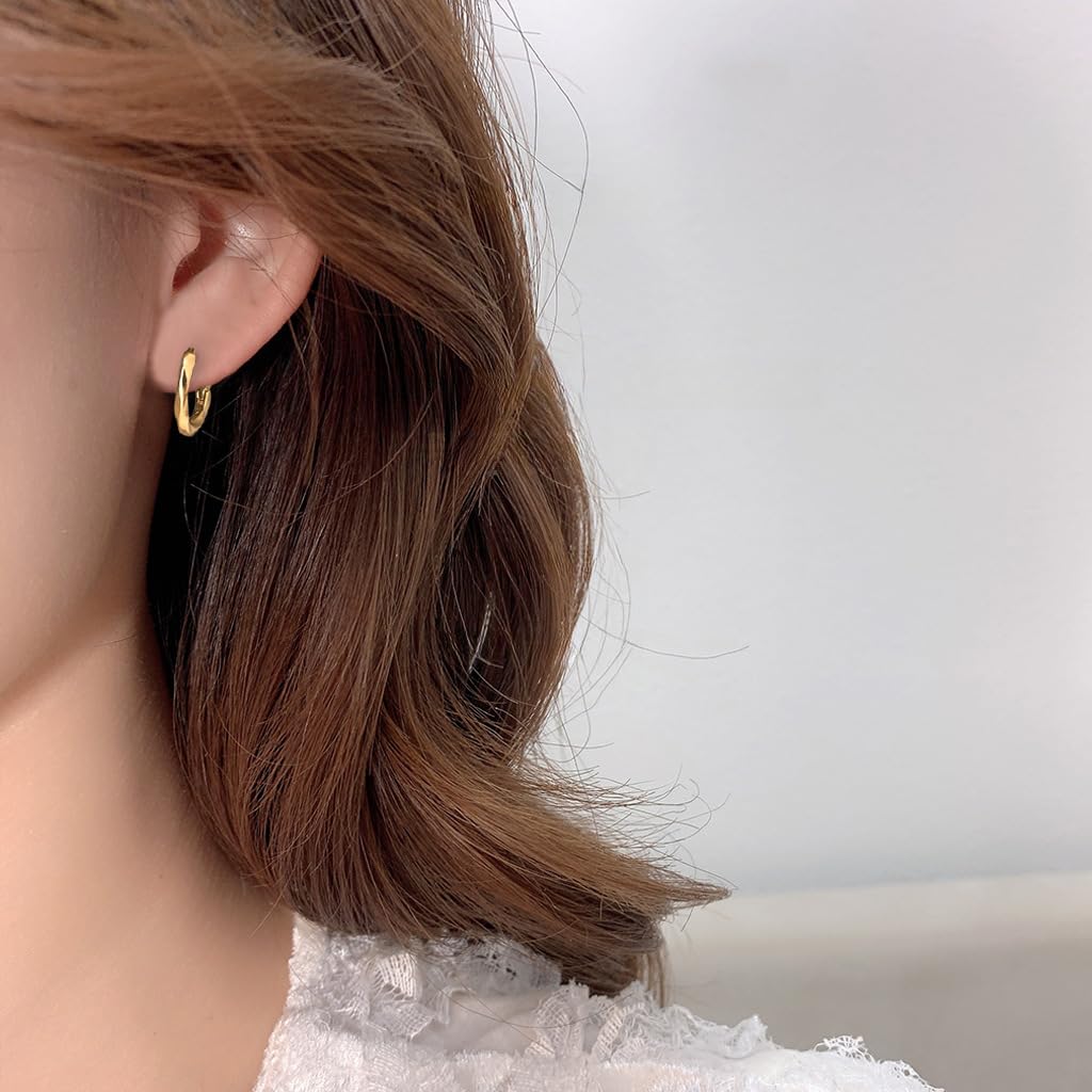 UELSTA Twisted Hoop Earrings for Women Sustainable 14K Gold Plated Recycled Brass Hypoallergenic 925 Sterling Silver Posts PVD Coated Minimalist & Textured 14mm