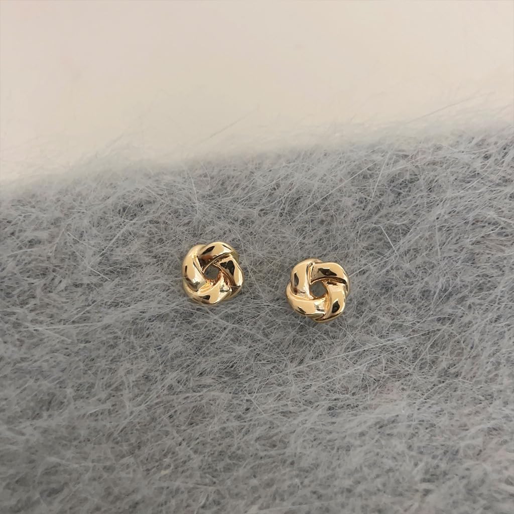 UELSTA Compact Knot Stud Earrings for Women Sustainable 14K Gold Plated Recycled Brass Hypoallergenic 925 Sterling Silver Posts PVD Coated Minimalist & Symbolic 6x6mm