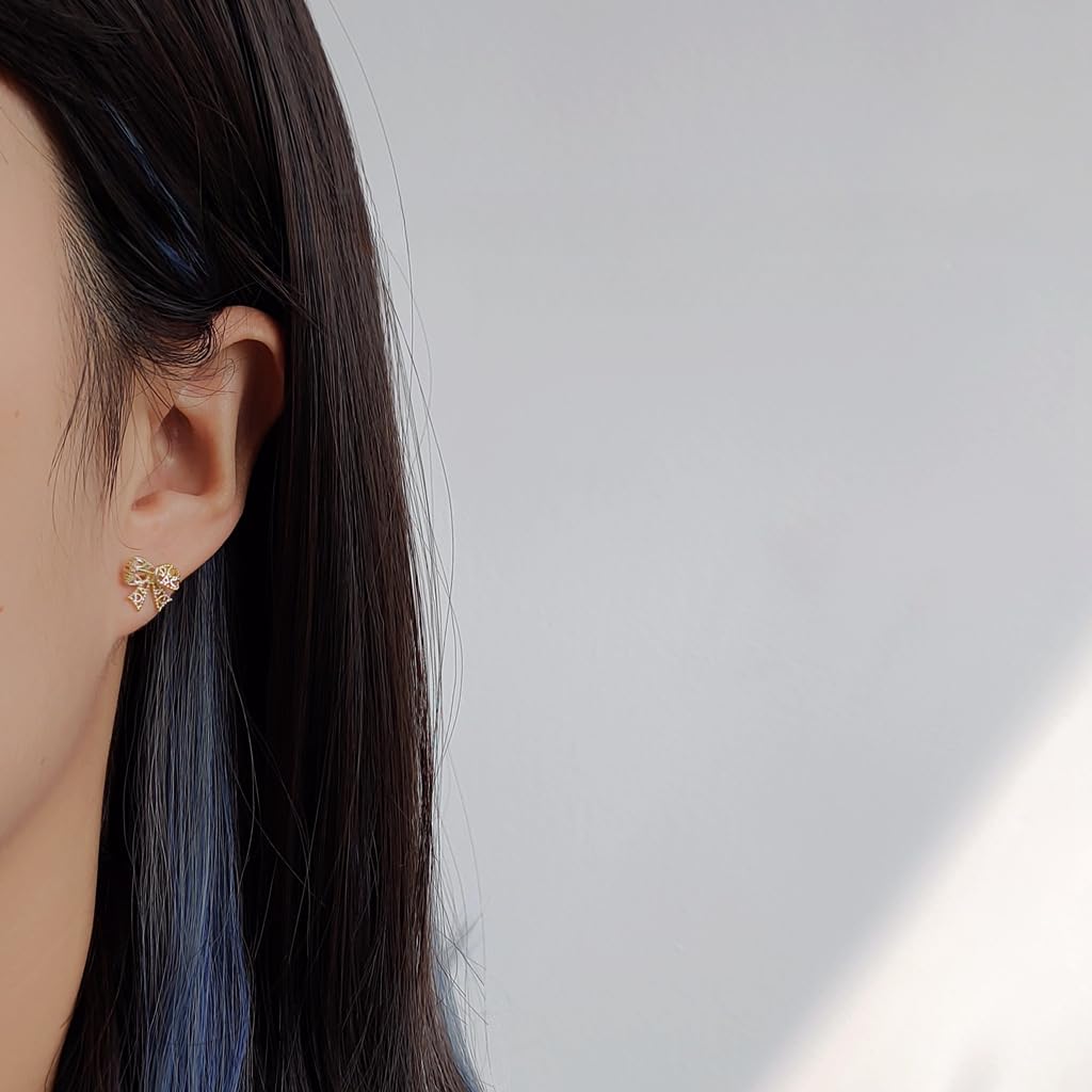 UELSTA Delicate Filigree Bow Stud Earrings for Women Sustainable 14K Gold Plated Recycled Brass PVD Coated Hypoallergenic 925 Silver Posts Miniature & Elegant 10mm