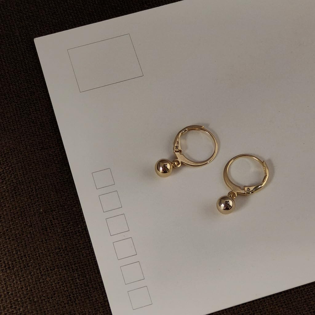 UELSTA ミニスフィアドロップフープピアス レディース サステナブル 14Kゴールドメッキ リサイクルブラス 低刺激性 925スターリングシルバーポスト PVDコーティング 華奢 クラシック 12x20mm