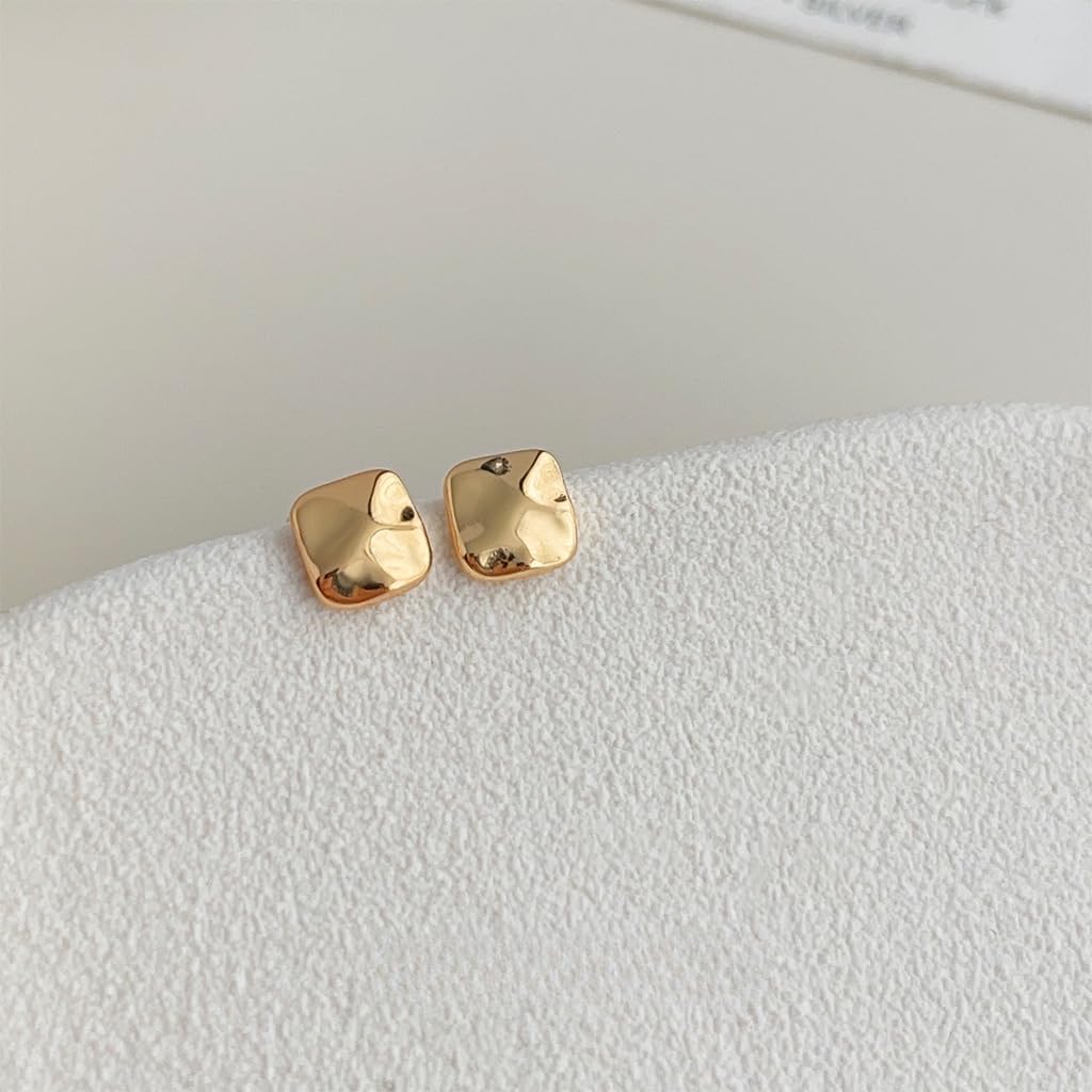 UELSTA Textured Square Stud Earrings for Women Sustainable 18K Gold / White Gold Real-Gold-Plated Recycled Brass Hypoallergenic 925 Sterling Silver Posts PVD Coated Elegant & Modern 7mm