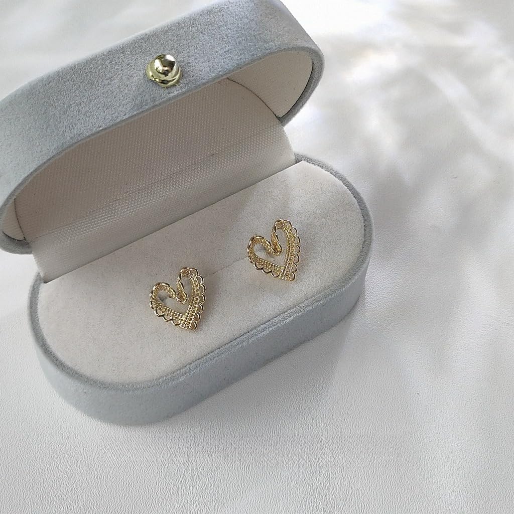 UELSTA Delicate Filigree Heart Stud Earrings for Women Sustainable 14K Gold Plated Recycled Brass Hypoallergenic 925 Sterling Silver Posts PVD Coated Openwork & Romantic 12mm