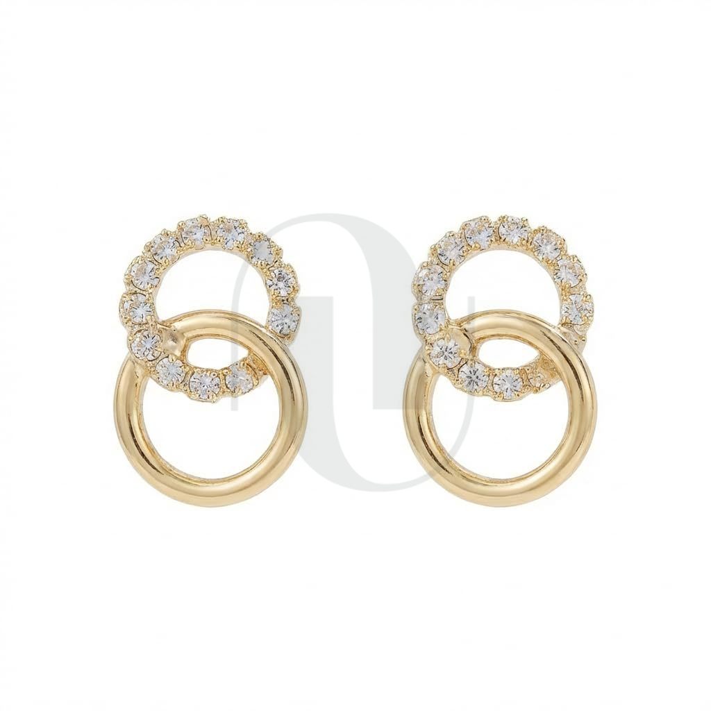 UELSTA Sparkling Interlocking Circle Stud Earrings for Women Sustainable 14K Gold Plated Recycled Brass Micro-Inlaid Zircon Rhinestone Hypoallergenic 925 Silver Posts Minimalist & Symbolic 10mm