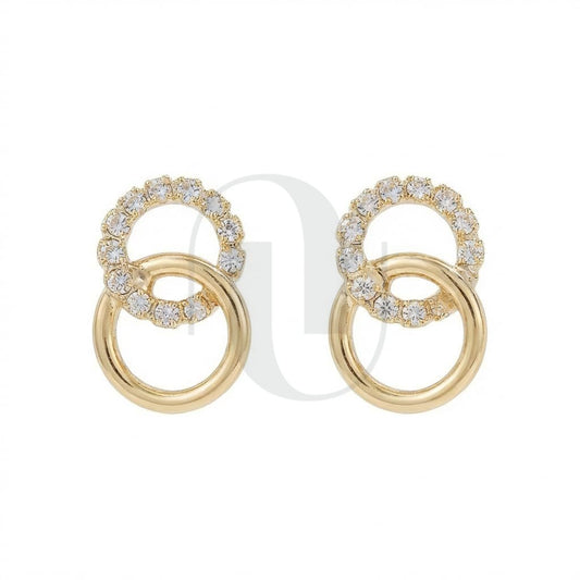 UELSTA Sparkling Interlocking Circle Stud Earrings for Women Sustainable 14K Gold Plated Recycled Brass Micro-Inlaid Zircon Rhinestone Hypoallergenic 925 Silver Posts Minimalist & Symbolic 10mm