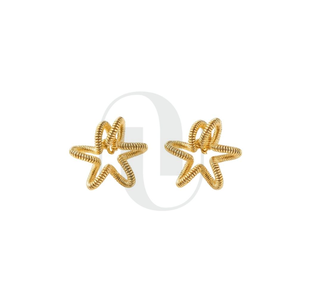 UELSTA Wire-Wrapped Star Stud Earrings for Women Sustainable 14K Gold Plated Recycled Brass Hypoallergenic 925 Sterling Silver Posts PVD Coated Artisanal & Unique 13mm