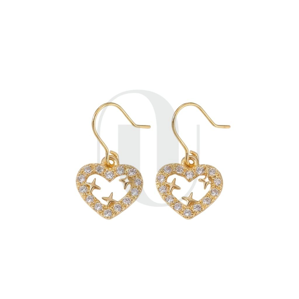 UELSTA Sparkling Star Heart Drop Earrings for Women Sustainable 18K Real Gold Plated Recycled Brass Micro-Inlaid Zircon Rhinestone Dainty & Celestial 12mm