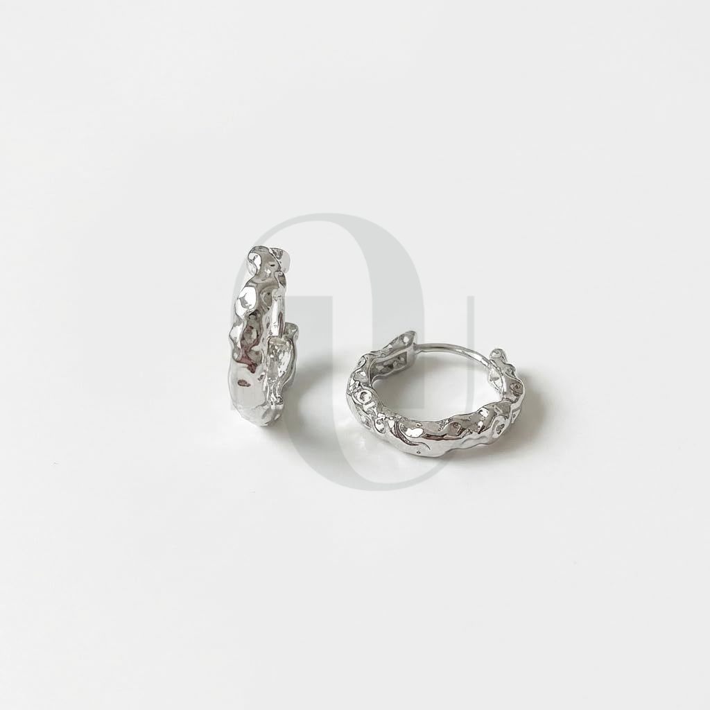 UELSTA Organic Texture Hoop Earrings for Women Sustainable 14K Gold Plated Recycled Brass Hypoallergenic 925 Sterling Silver Posts PVD Coated Unique & Modern 4x14mm