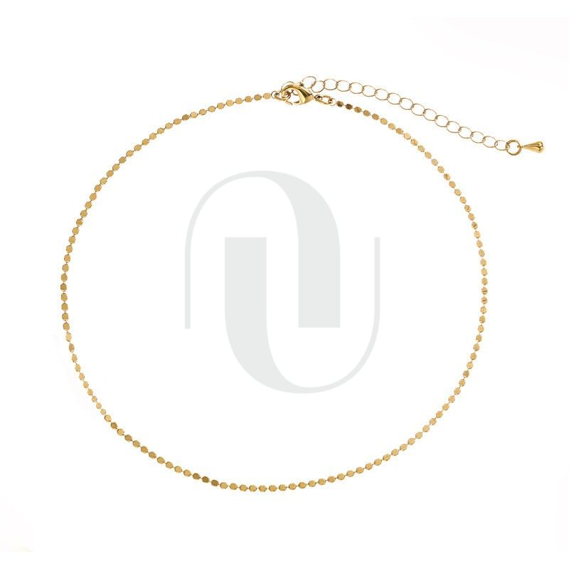 UELSTA Delicate Shimmer Bead Chain Necklace for Women Sustainable 18K Gold Plated Stainless Steel PVD Coated Hypoallergenic Minimalist Layering Choker 35+5cm