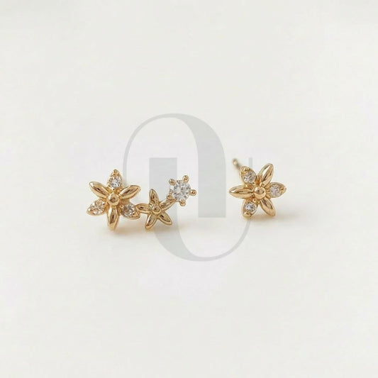 UELSTA Sparkling Asymmetrical Zircon Flower Stud Earrings for Women Sustainable 14K Gold Plated Recycled Brass Micro-Inlaid Zircon Rhinestone Hypoallergenic 925 Silver Posts Nature-Inspired & Unique 12mm/5mm