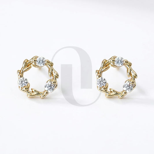 UELSTA Sparkling Zircon Wreath Stud Earrings for Women Sustainable 14K Gold Plated Recycled Brass Micro-Inlaid Zircon Rhinestone Hypoallergenic 925 Silver Posts Minimalist & Nature-Inspired 6mm