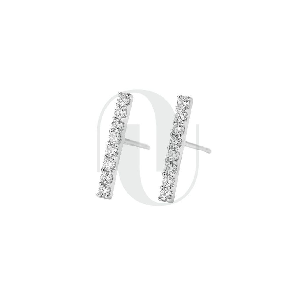 UELSTA Sparkling Rhinestone Linear Bar Stud Earrings for Women Sustainable 14K Gold Plated Recycled Brass Micro-Inlaid Zircon Hypoallergenic 925 Silver Posts Minimalist & Elegant 14x2mm