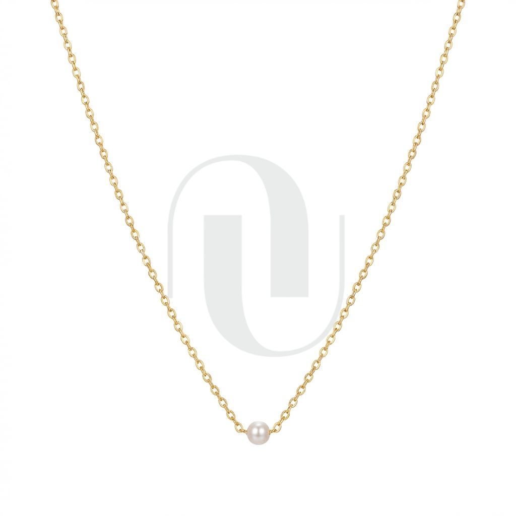 UELSTA Delicate Pearl & Chain Necklace for Women Sustainable 18K Gold Plated Recycled Brass Ethically Sourced Natural 3mm Pearl Minimalist & Timeless 36+5cm