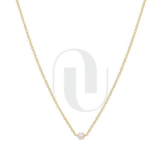 UELSTA Delicate Pearl & Chain Necklace for Women Sustainable 18K Gold Plated Recycled Brass Ethically Sourced Natural 3mm Pearl Minimalist & Timeless 36+5cm