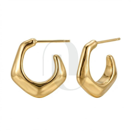 UELSTA Geometric C-Hoop Earrings for Women Sustainable 14K Real Gold Plated Recycled Brass Hypoallergenic 925 Sterling Silver Posts PVD Coated Modern & Versatile 18mm