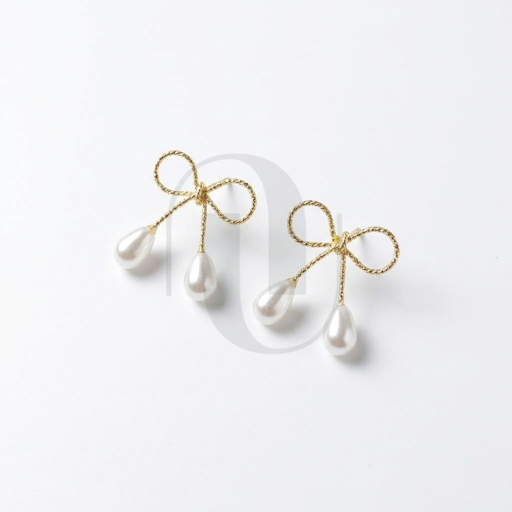 UELSTA Ribbon Pearl Drop Earrings for Women Sustainable 14K Gold Plated Recycled Brass 925 Sterling Silver Posts Faux Pearls Bowknot Design 17mm