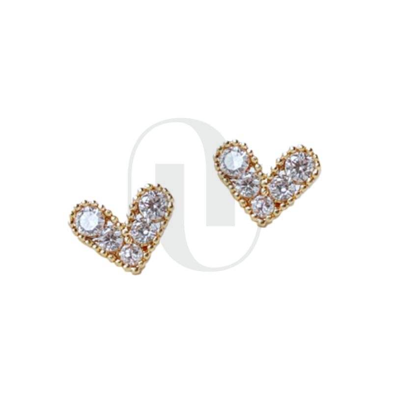 UELSTA Sparkling Rhinestone Petite Heart Stud Earrings for Women Sustainable 14K Gold Plated Recycled Brass Micro-Inlaid Zircon Hypoallergenic 925 Silver Posts Dainty & Elegant 7mm