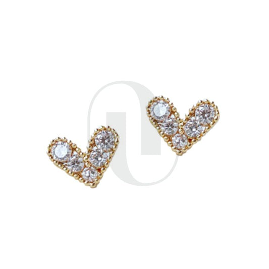 UELSTA Sparkling Rhinestone Petite Heart Stud Earrings for Women Sustainable 14K Gold Plated Recycled Brass Micro-Inlaid Zircon Hypoallergenic 925 Silver Posts Dainty & Elegant 7mm
