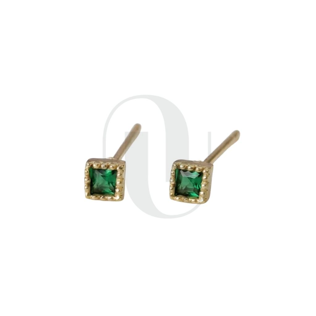 UELSTA Square Faux Emerald Stud Earrings for Women Sustainable 14K Gold Plated Recycled Brass 925 Sterling Silver Posts Faux Emerald Minimalist & Versatile 3mm