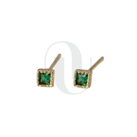 UELSTA Square Faux Emerald Stud Earrings for Women Sustainable 14K Gold Plated Recycled Brass 925 Sterling Silver Posts Faux Emerald Minimalist & Versatile 3mm