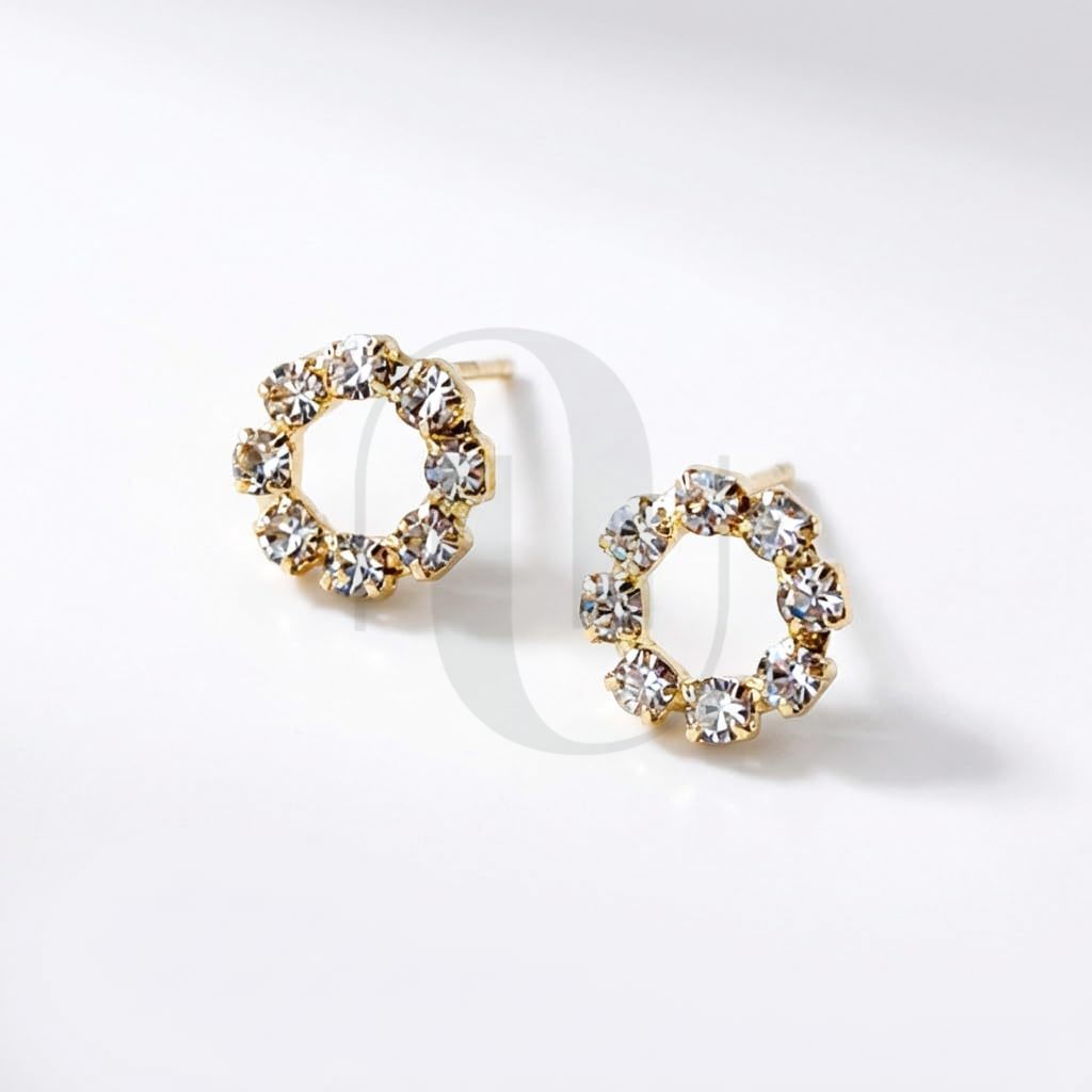 UELSTA Sparkling Rhinestone Circle Stud Earrings for Women Sustainable 14K Gold Plated Recycled Brass Micro-Inlaid Zircon Hypoallergenic 925 Silver Posts Minimalist & Elegant 11mm