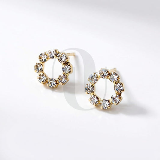 UELSTA Sparkling Rhinestone Circle Stud Earrings for Women Sustainable 14K Gold Plated Recycled Brass Micro-Inlaid Zircon Hypoallergenic 925 Silver Posts Minimalist & Elegant 11mm