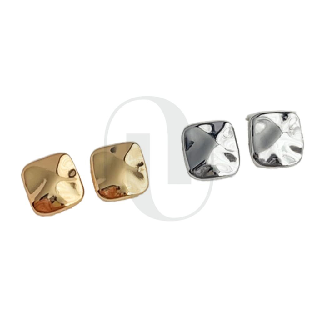UELSTA Textured Square Stud Earrings for Women Sustainable 18K Gold / White Gold Real-Gold-Plated Recycled Brass Hypoallergenic 925 Sterling Silver Posts PVD Coated Elegant & Modern 7mm